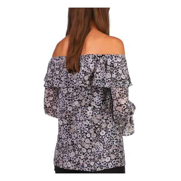 MICHAEL MICHAEL KORS Womens Black Lined Long Sleeve Off Shoulder Blouse XXS - Picture 2 of 2